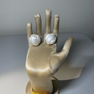 Vintage Trifari Swirl Faux Pearl Gold Tone Clip On Earrings Signed